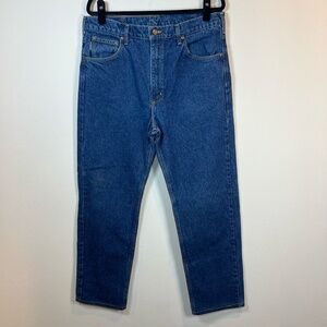 Carhartt Relaxed Straight Jeans Blue Denim Workwear Heavy Duty Hemmed Mens 36x32